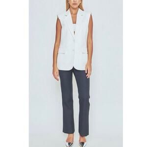 ENDLESS ROSE White Linen Oversized Fit Sleeveless Shoulder Pad Vest Size Small